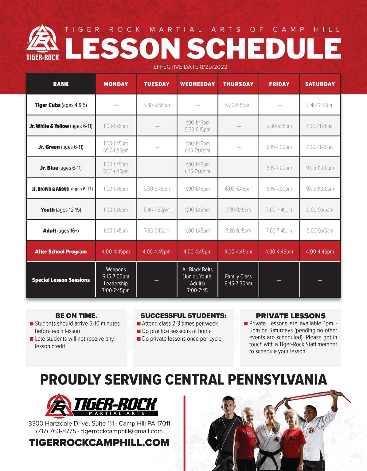 Schedule TigerRock Martial Arts